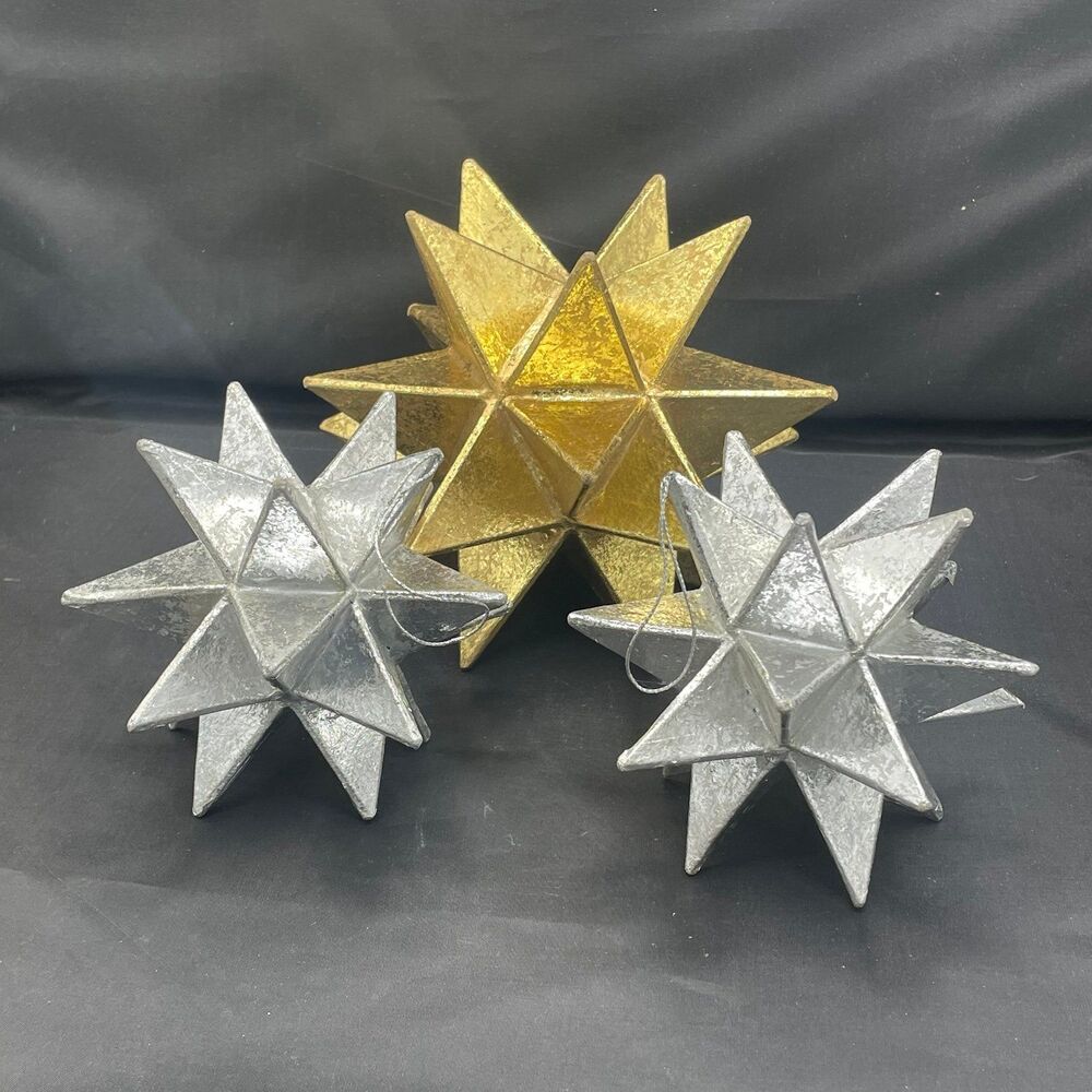 3pc Star Christmas Ornaments Gold Silver Glitter Moravian Paper Star Decorations